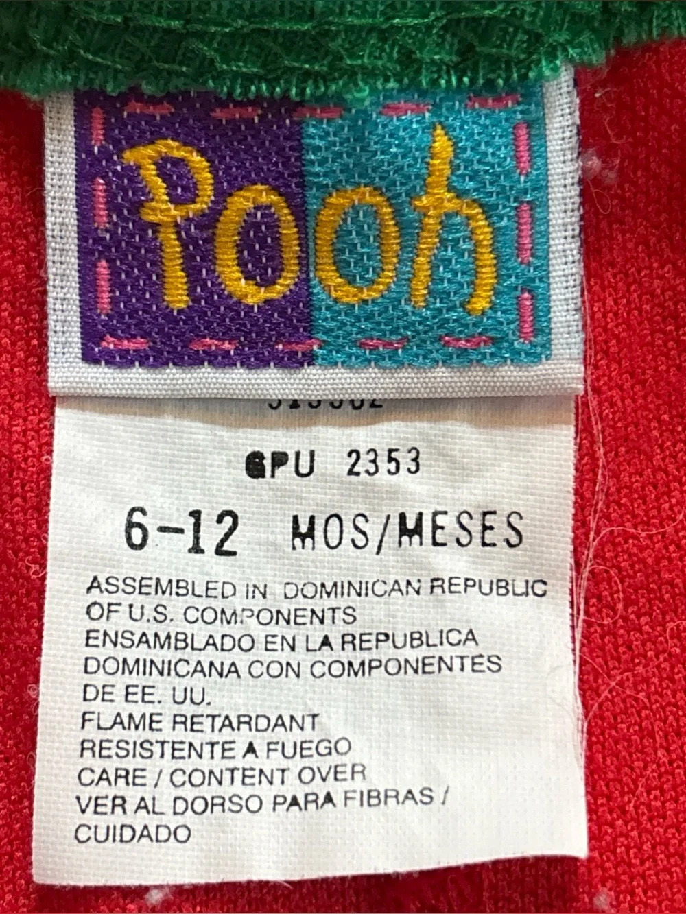 Vtg 90s Winnie the Pooh Sz 6-12 Mo. Fleece One Piece Pajamas Piglet Christmas